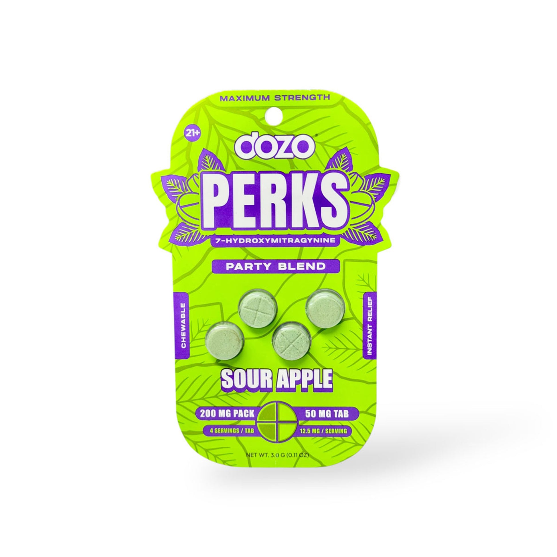 Dozo Perks Kratom Chewable Tablets – Sour Apple – 4ct (50mg Each)